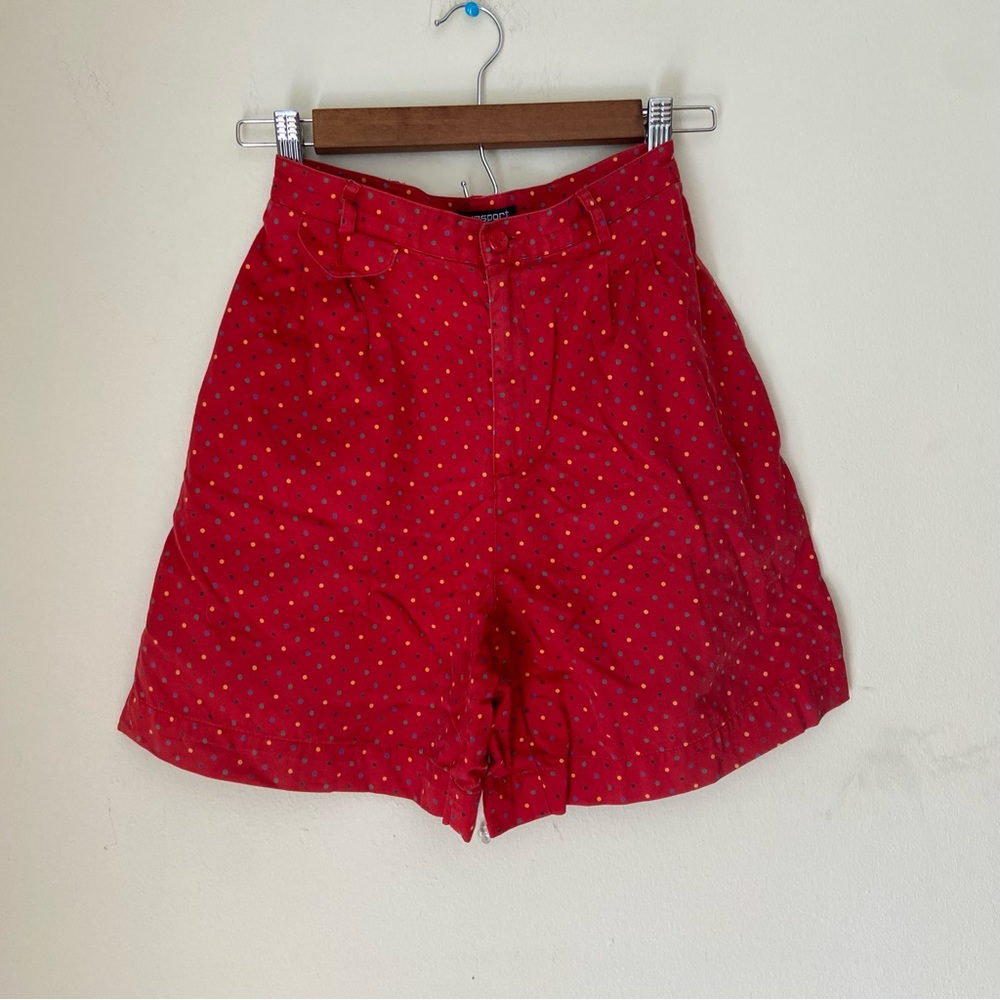 Vintage 90s red primary colors polka dot high waisted Liz Claiborne shorts
